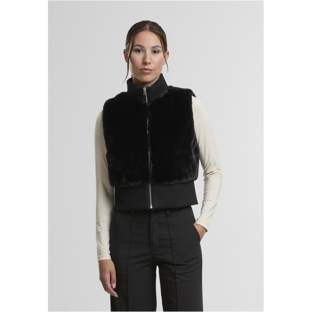 Urban Classics - Cropped Faux Fur Sleeveless jacket - Black
